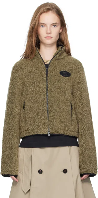 Burberry Taupe Cropped Fleece Jacket In Green