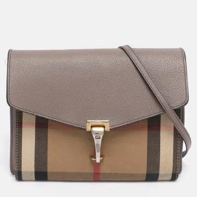 Pre-owned Burberry Taupe House Check Canvas And Leather Small Macken Crossbody Bag In Gray