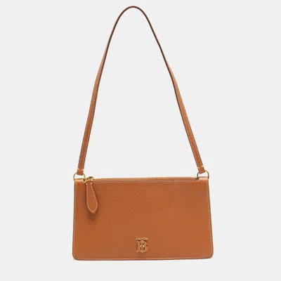 Pre-owned Burberry Tb Brown Leather Pouch Shoulder Bag