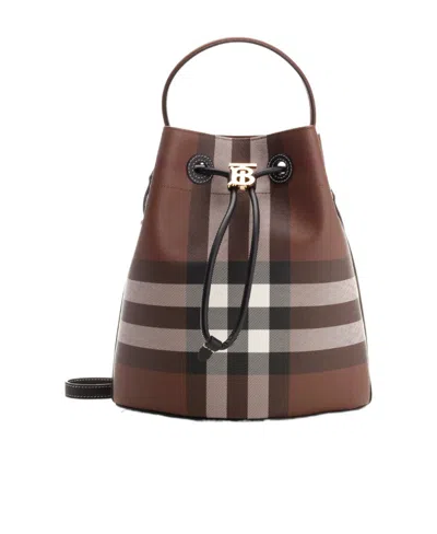 Burberry Logo Plaque Checked Drawstring Shoulder Bag In Multicolor