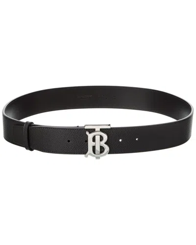 Burberry Tb Buckle Leather Belt In Black
