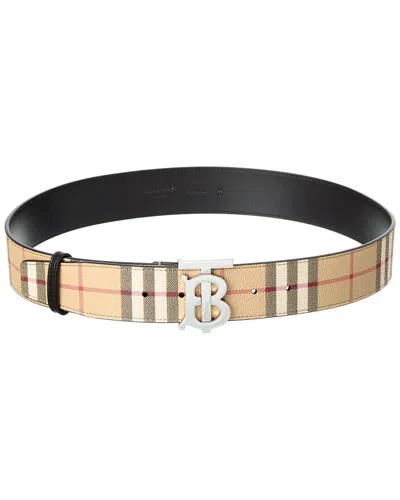 Pre-owned Burberry Tb Buckle Leather Check Belt Men's In Beige