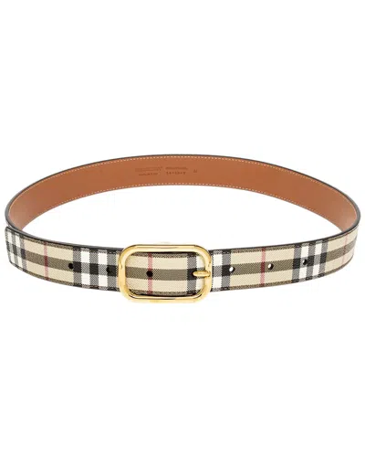 Burberry Tb Check E-canvas & Leather Belt In Brown