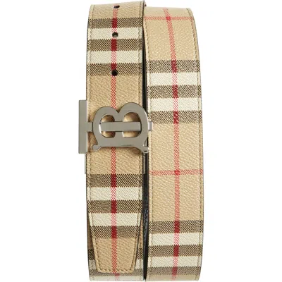 Burberry Tb Check Reversible Belt In Archive Beige/silver