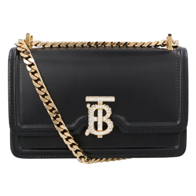 Burberry Tb Embellished Foldover Shoulder Bag In Black