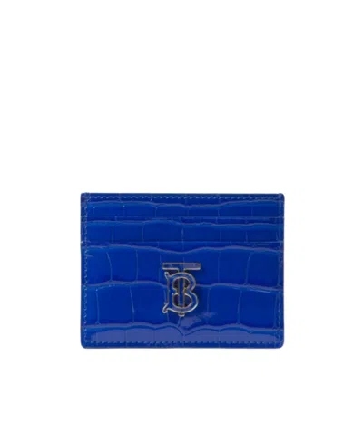 Burberry Tb Embossed Leather Card Holder In Blue