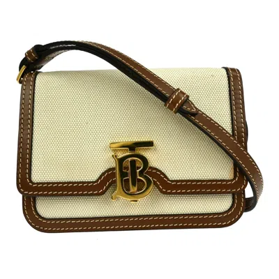 Pre-owned Burberry Tb Flap Bag Canvas Beige Canvas Clutche & Pouche Bag () In Sand