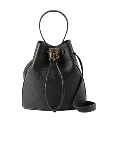 Burberry Tb Mini Black Leather Bucket Bag