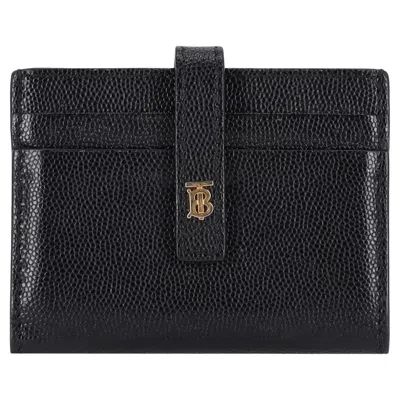 Pre-owned Burberry Tb Leather Bifold Card Case In Black