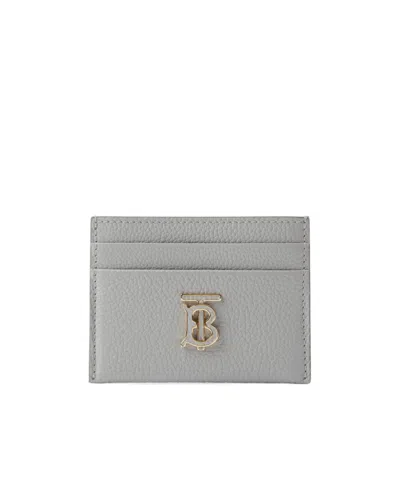 Burberry Tb Leather Card Holder In Grey