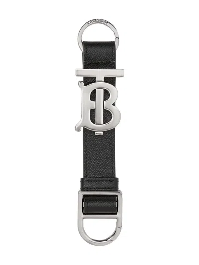 Burberry Tb Leather Keyring In Black