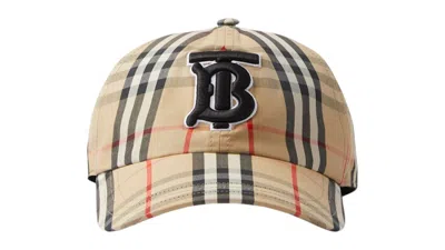 Pre-owned Burberry Tb Logo Monogram Cap (8068032) In Beige Vintage Check In Brown