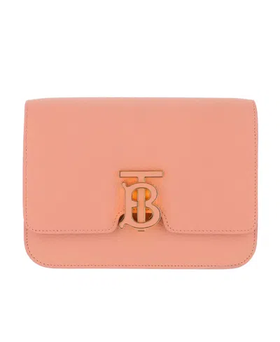 Burberry Tb Logo Plaque Calf Leather Shoulder Bag In Pink