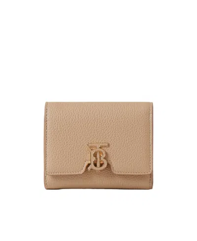 Burberry Tb-logo Plaque Foldover Wallet In Nude