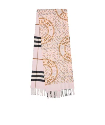 Burberry Tb Logo-print Reversible Check Scarf In Pink