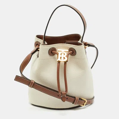 Pre-owned Burberry Tb Mini Beige/brown Canvas And Leather Bucket Bag In Sand