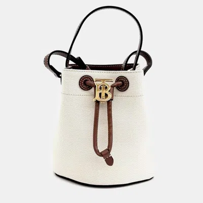 Pre-owned Burberry Tb Mini Bucket Bag In Cream