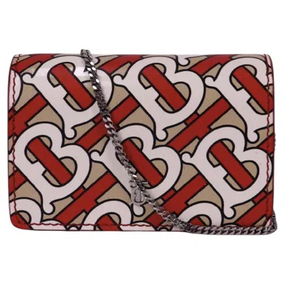 Pre-owned Burberry Tb Monogram Chain Coin Purse Red Print