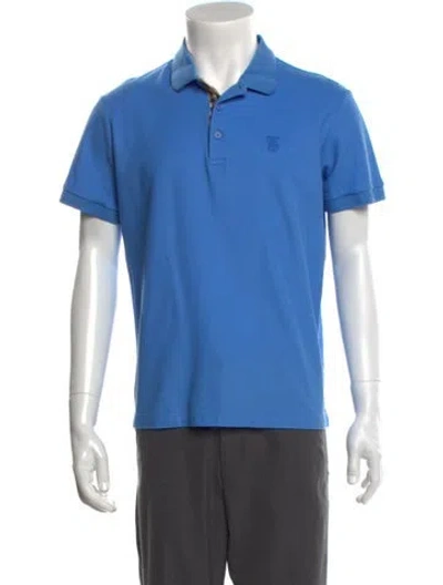 Pre-owned Burberry Tb Monogram Collar Polo Shirt In Blue