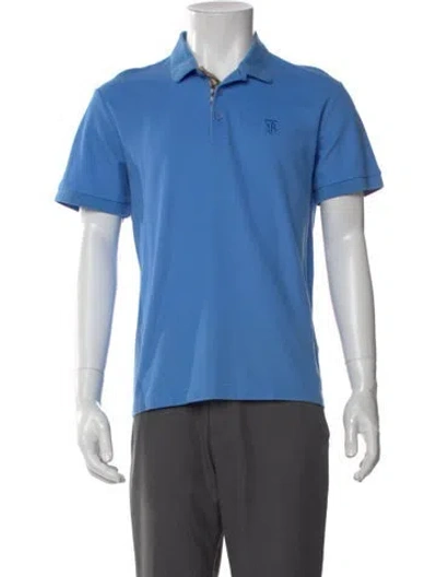 Pre-owned Burberry Tb Monogram Collar Polo Shirt In Blue