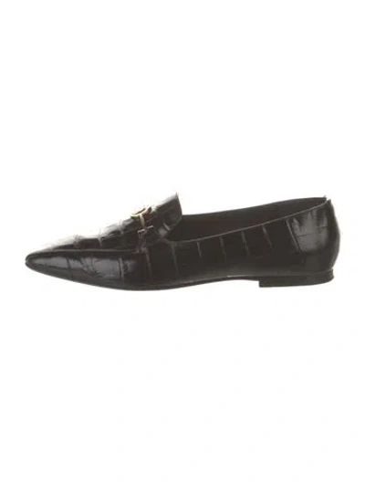 Pre-owned Burberry Tb Monogram Embossed Leather Loafers In Black