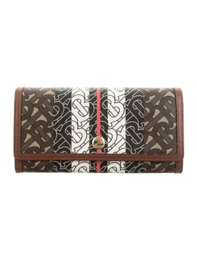 Pre-owned Burberry Tb Monogram Graphic Print Continental Wallet In Brown