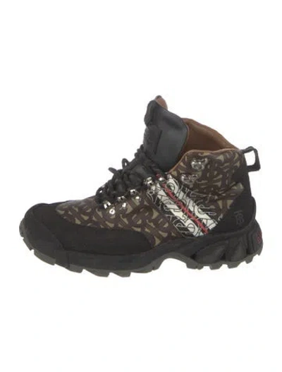 Pre-owned Burberry Tb Monogram Graphic Print Hiking Boots In Brown