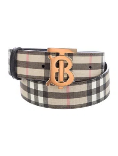 Pre-owned Burberry Tb Monogram Leather Belt In Neutral