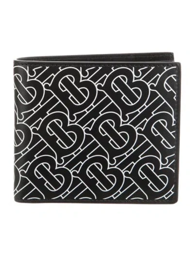 Pre-owned Burberry Tb Monogram Leather Bifold Wallet In Black