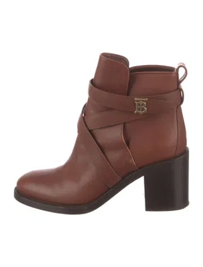 Pre-owned Burberry Tb Monogram Leather Boots In Brown