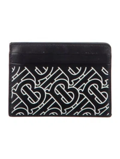 Pre-owned Burberry Tb Monogram Leather Card Holder In Black