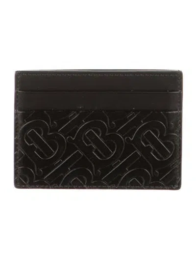 Pre-owned Burberry Tb Monogram Leather Card Holder In Black