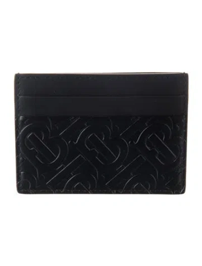 Pre-owned Burberry Tb Monogram Leather Card Holder In Black