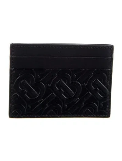 Pre-owned Burberry Tb Monogram Leather Card Holder In Black