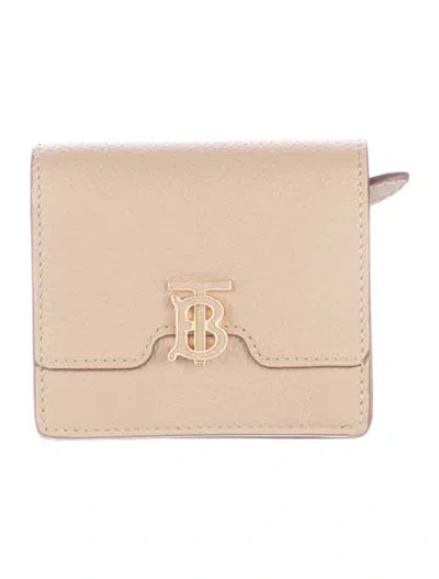 Pre-owned Burberry Tb Monogram Leather Compact Wallet W/ Tags In Neutrals