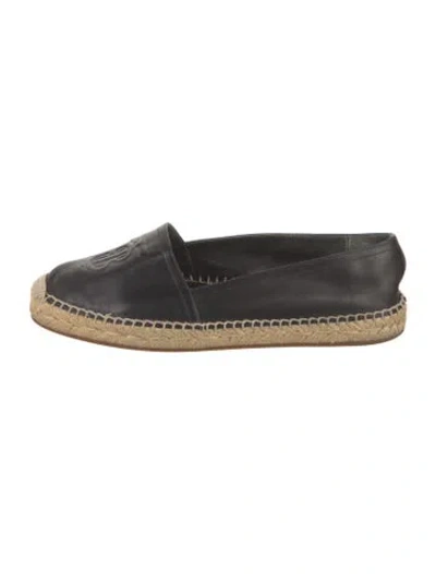 Pre-owned Burberry Tb Monogram Leather Espadrilles In Black