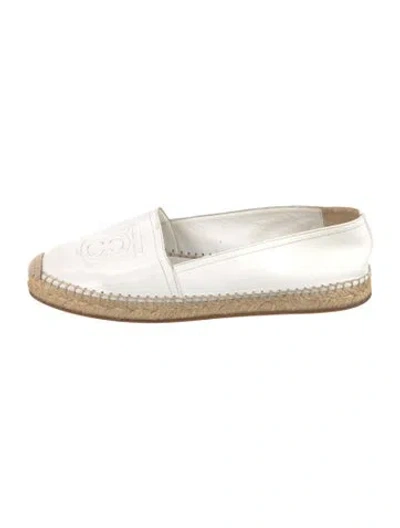 Pre-owned Burberry Tb Monogram Leather Espadrilles In White