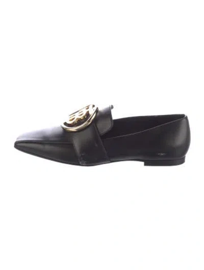 Pre-owned Burberry Tb Monogram Leather Loafers In Black