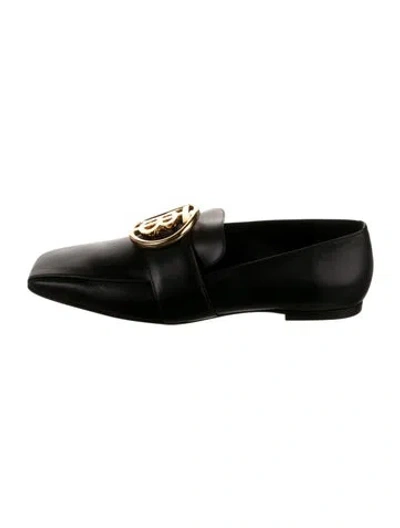 Pre-owned Burberry Tb Monogram Leather Loafers In Black
