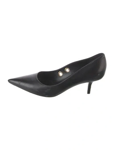 Pre-owned Burberry Tb Monogram Leather Pumps In Black