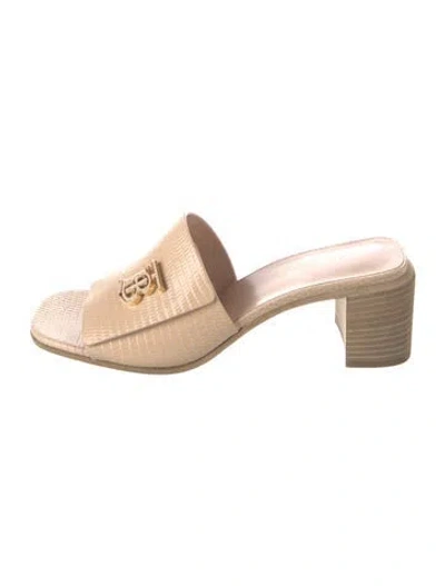 Pre-owned Burberry Tb Monogram Leather Slides In Neutrals