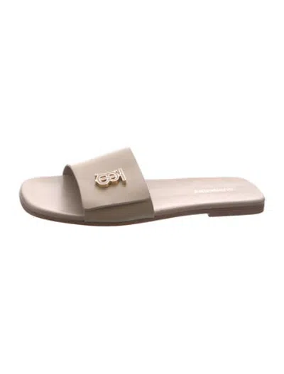 Pre-owned Burberry Tb Monogram Leather Slides In Neutrals