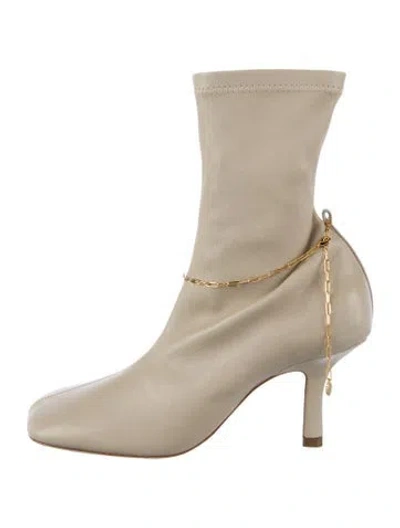 Pre-owned Burberry Tb Monogram Leather Sock Boots In Neutral