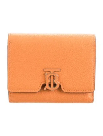 Pre-owned Burberry Tb Monogram Leather Trifold Wallet In Orange