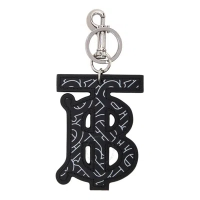 Burberry Tb Monogram Motif Leather Key Ring In White/black