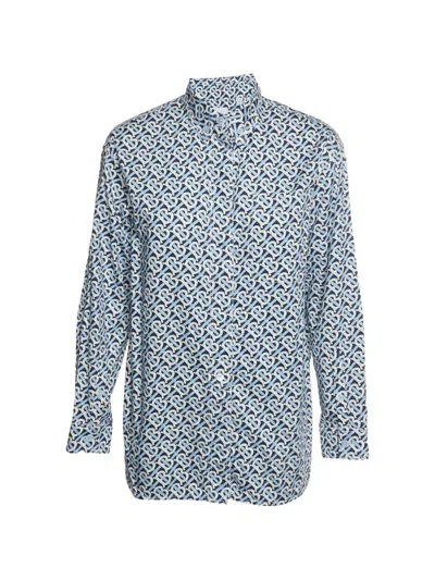 Pre-owned Burberry Tb Monogram Oversized Shirt In Blue