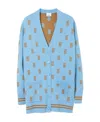 Burberry Tb Monogram-patterm Knit Cardigan In Blue