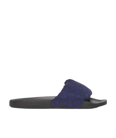 Burberry Tb Monogram-print Slides In Blue