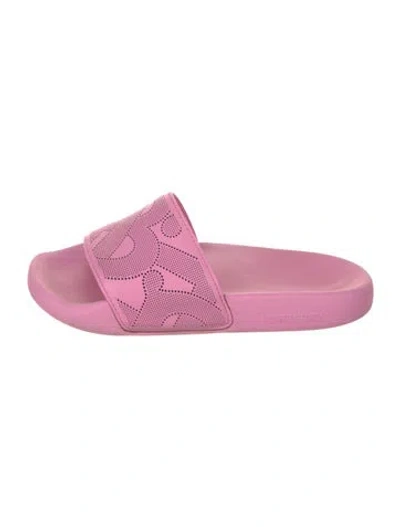 Pre-owned Burberry Tb Monogram Rubber Slides In Pink