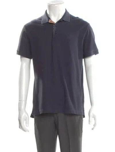Pre-owned Burberry Tb Monogram V-neck Polo Shirt In Blue